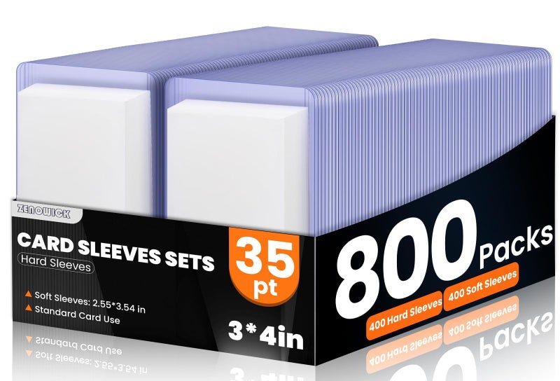ZENOWICK 800 Packs Card Sleeves Top Loads for Cards 3"" x 4"" Baseball Card Protectors Trading Cards Sleeve Hard Plastic Fit for Baseball  Football Cards (400 Hard Sleeves + 400 Soft Sleeve) - Image 1